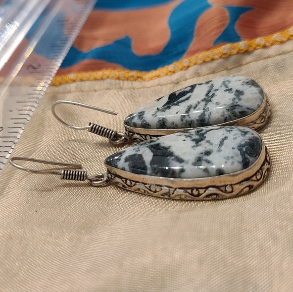 Jasper teardrop dangle earrings Sterling silver plated - Picture 3 of 6